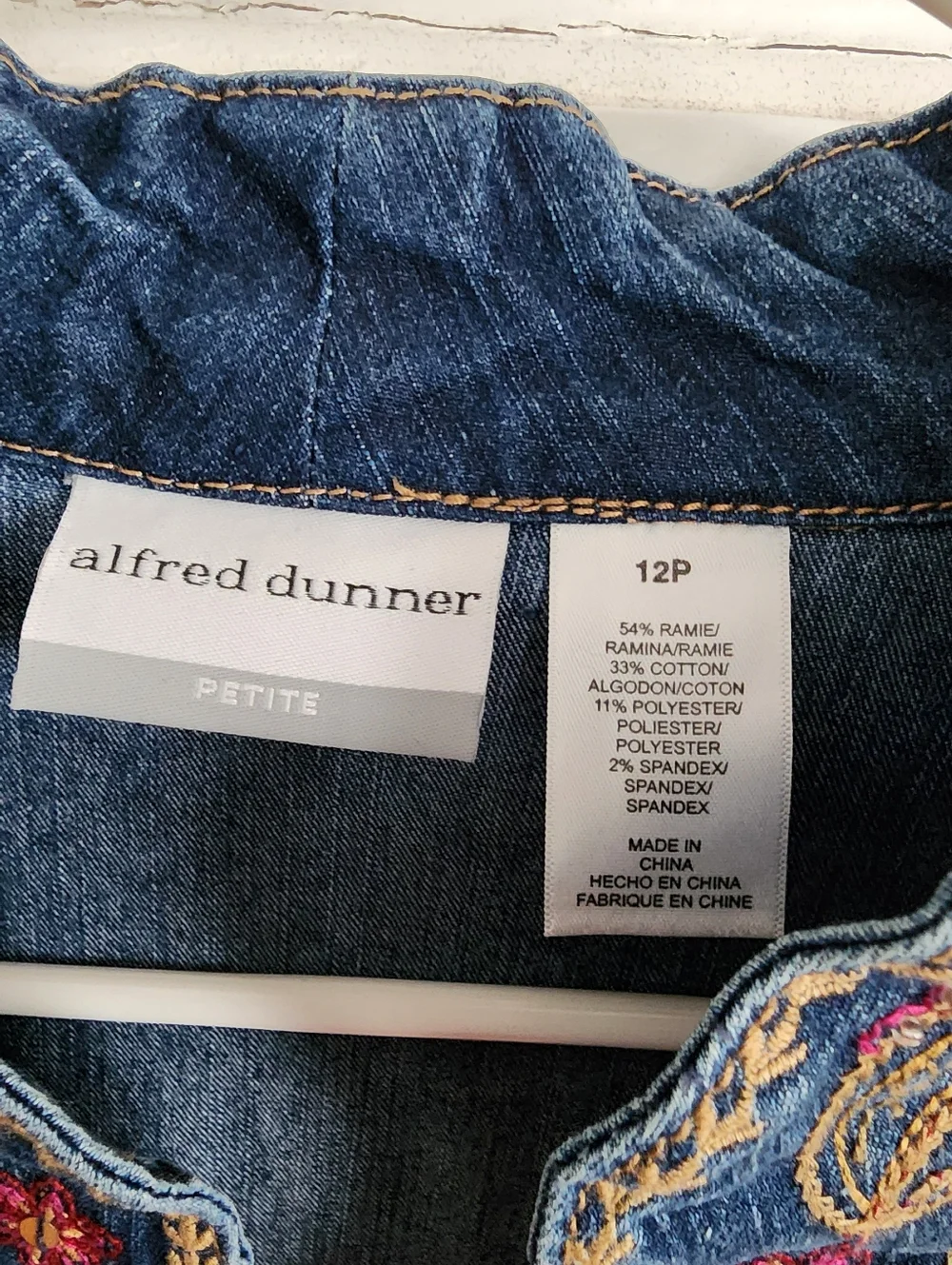 Womans Alfred Dunner Denim Jacket with Floral Embroidered Trim - Blue - Picture 7 of 7